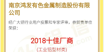 恭喜鴻發(fā)有色榮獲2018鋁行業(yè)十佳廠商！